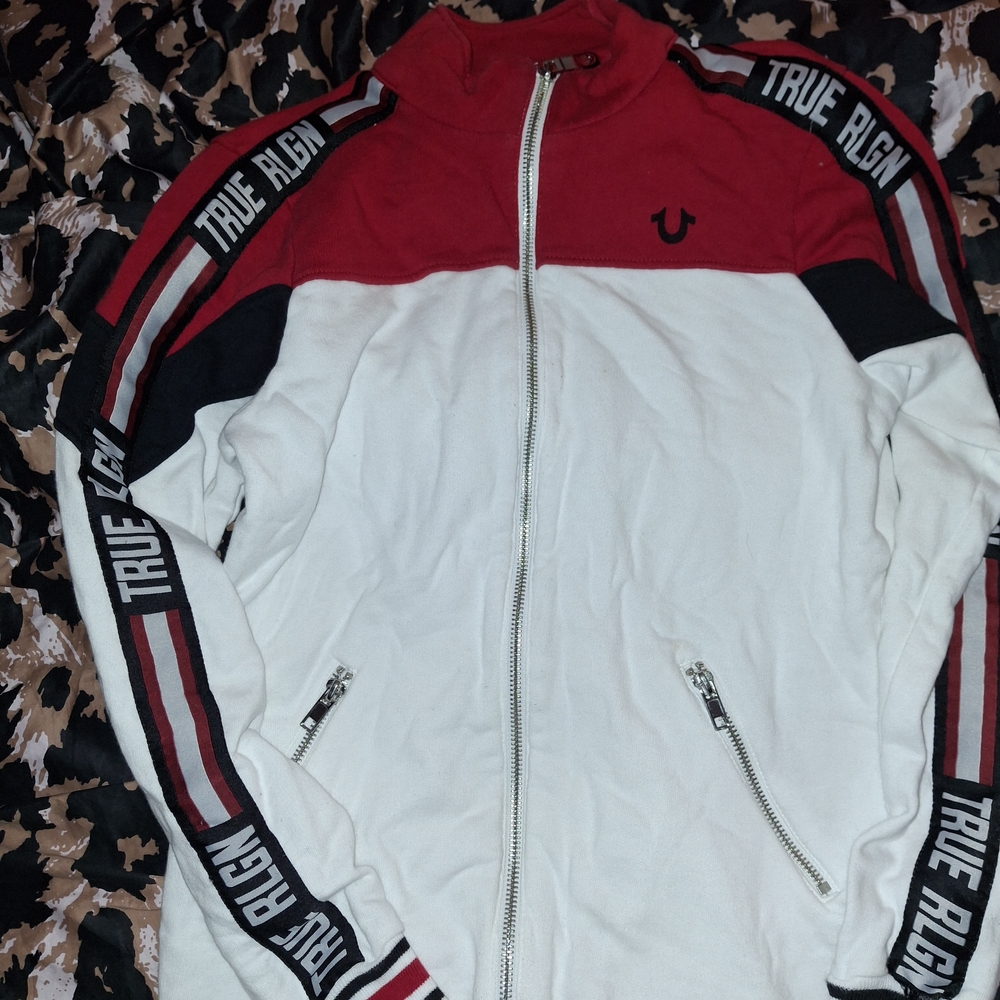 True Religion Red and White Bomber Jacket